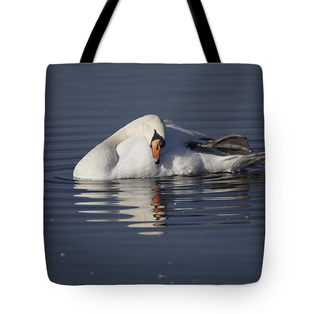 Swan Tote Bag featuring the photograph Mute Swan resting in rippling water by Tony Mills