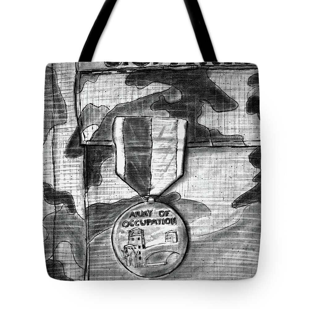 My Army Of Occupation Medal Tote Bag featuring the drawing My Army of Occupation Medal by Jose A Gonzalez Jr
