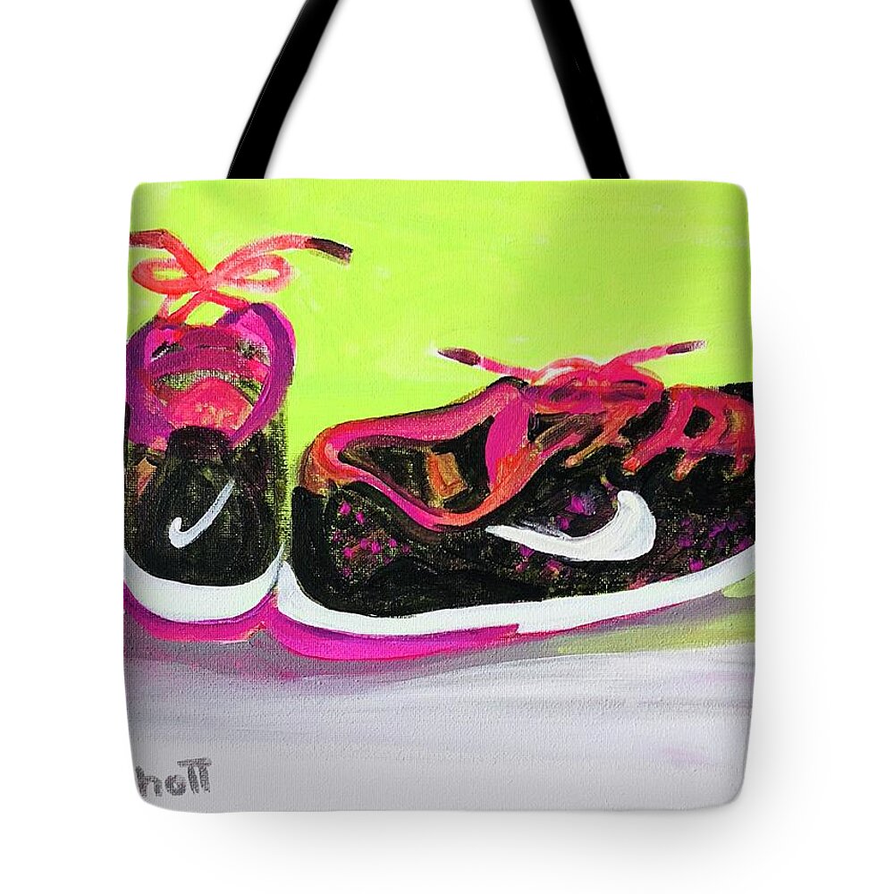 Nike Logo Tote Bag featuring the painting My Comfy Shoes by Christina Schott