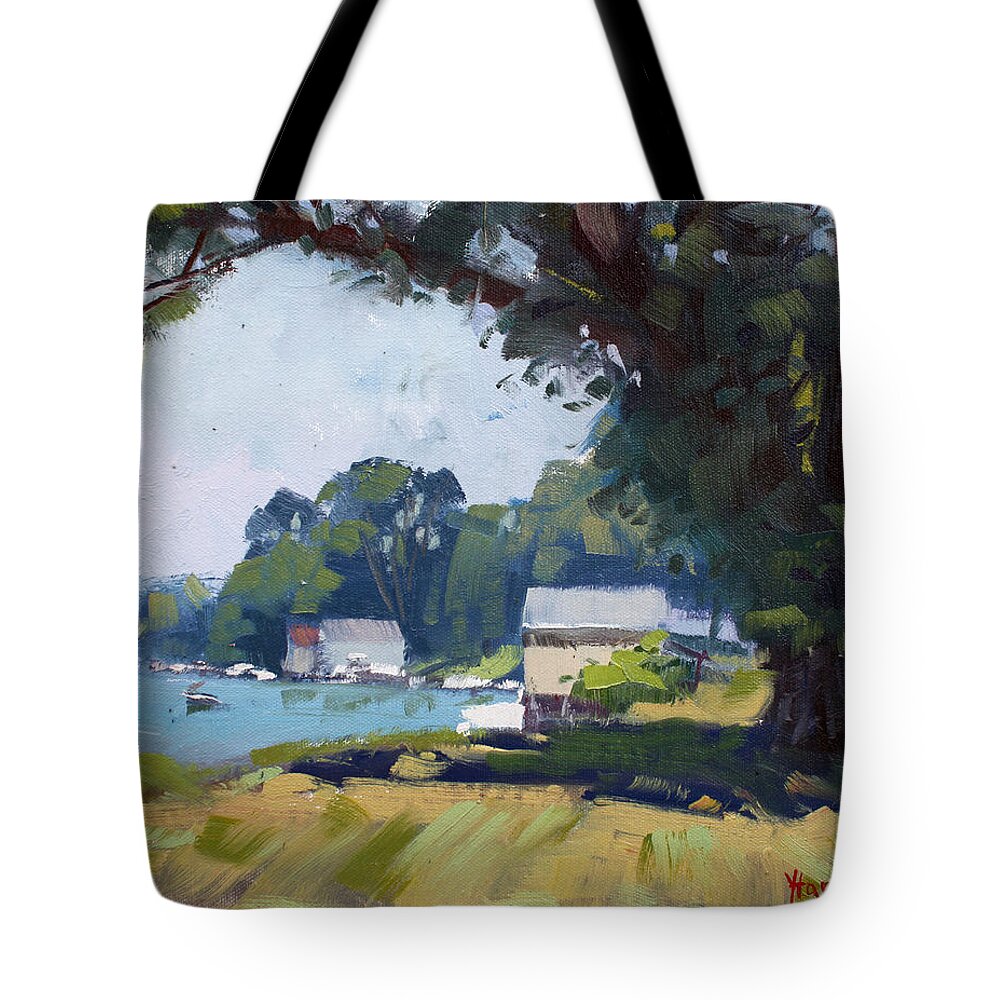 Demonstration Tote Bag featuring the painting My Demonstration at Plein Air Workshop at Mayors Park by Ylli Haruni