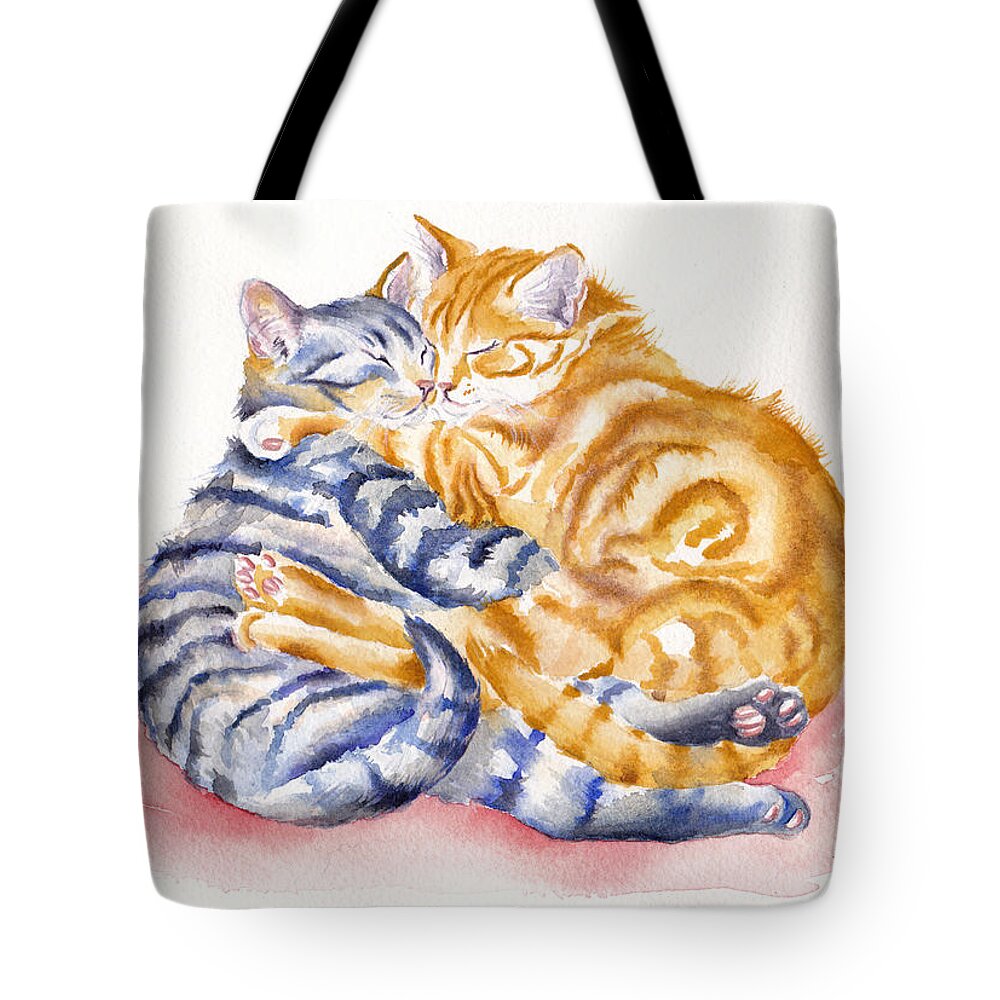 Cats Tote Bag featuring the painting My Furry Valentine - Loving Cats by Debra Hall