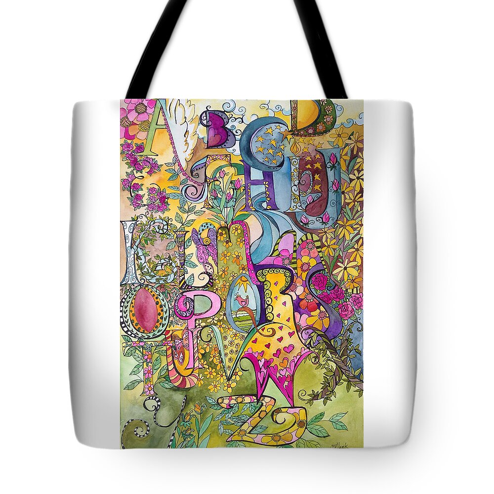 Alphabet Tote Bag featuring the painting My Garden by Claudia Cole Meek
