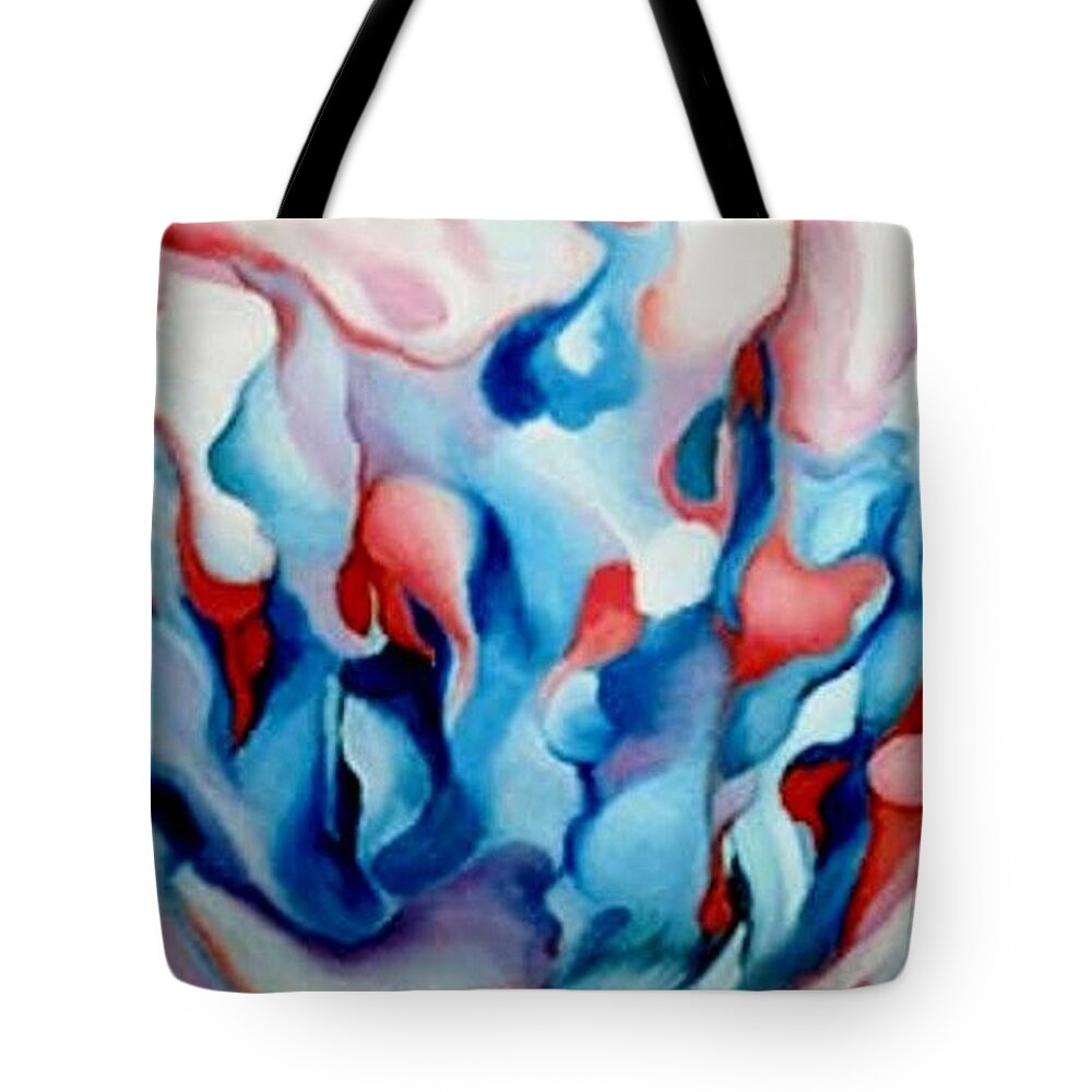 Blue Red White Abstract Artwork Tote Bag featuring the painting My Garden in the Evening by Jordana Sands