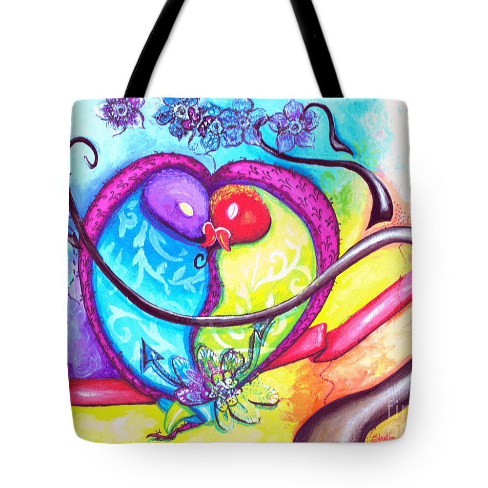 Birds Tote Bag featuring the painting My Heart Is With You by Shelly Tschupp