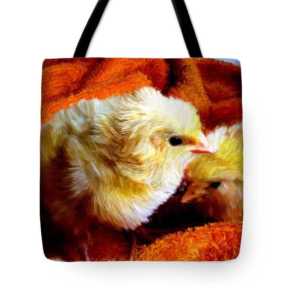 Chicks Tote Bag featuring the painting My Little Chickadees by Bruce Nutting