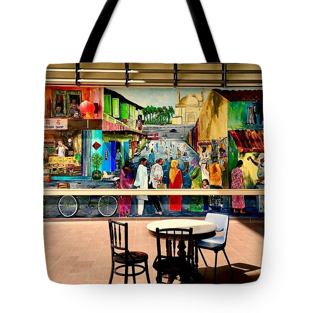Wallart Tote Bag featuring the painting My Neighborhood - The Way It Was by Belinda Low