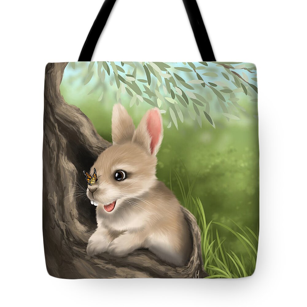 Bunny Tote Bag featuring the painting My new friend by Veronica Minozzi