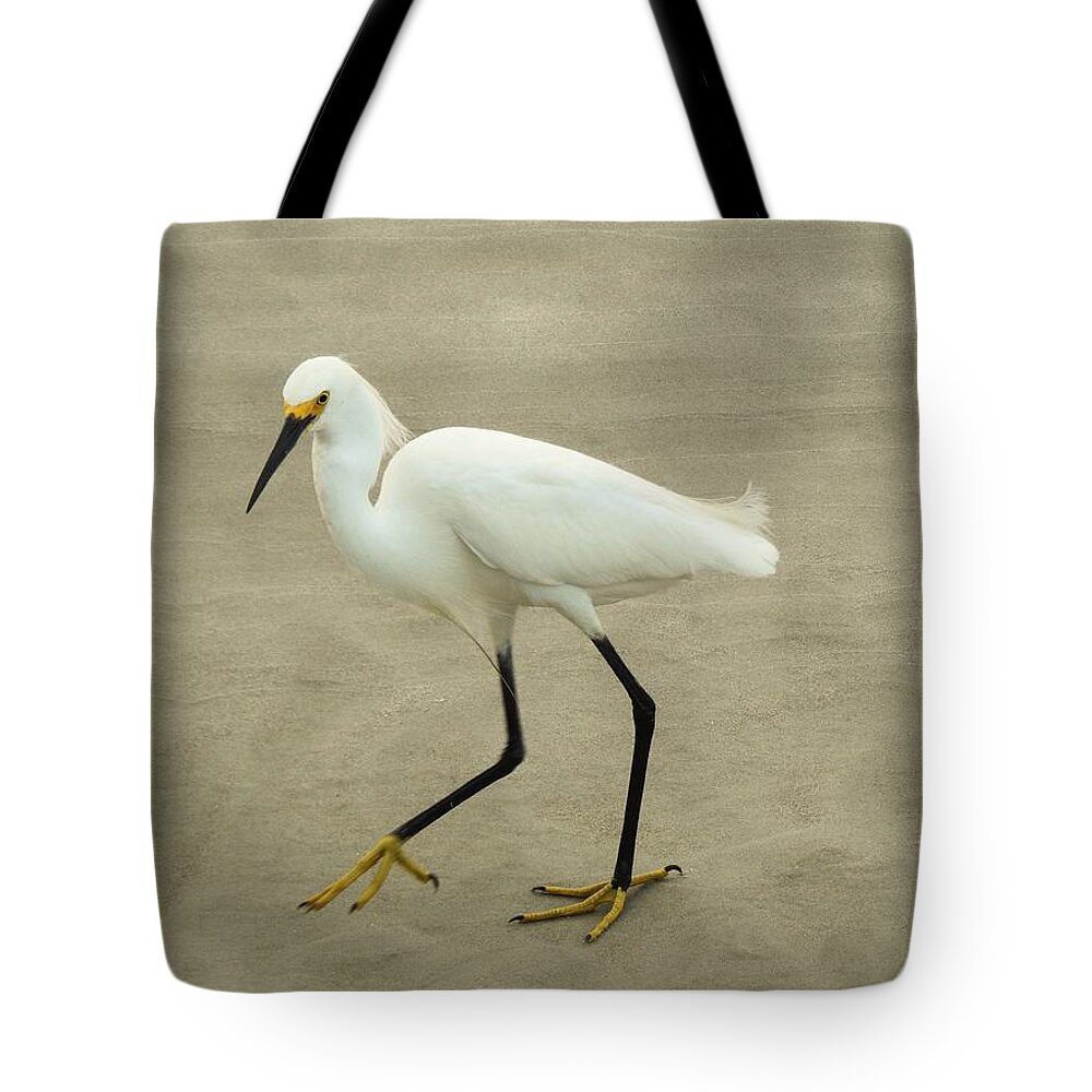 Snowy Egret Tote Bag featuring the photograph My Yellow Shoes by Jan Gelders