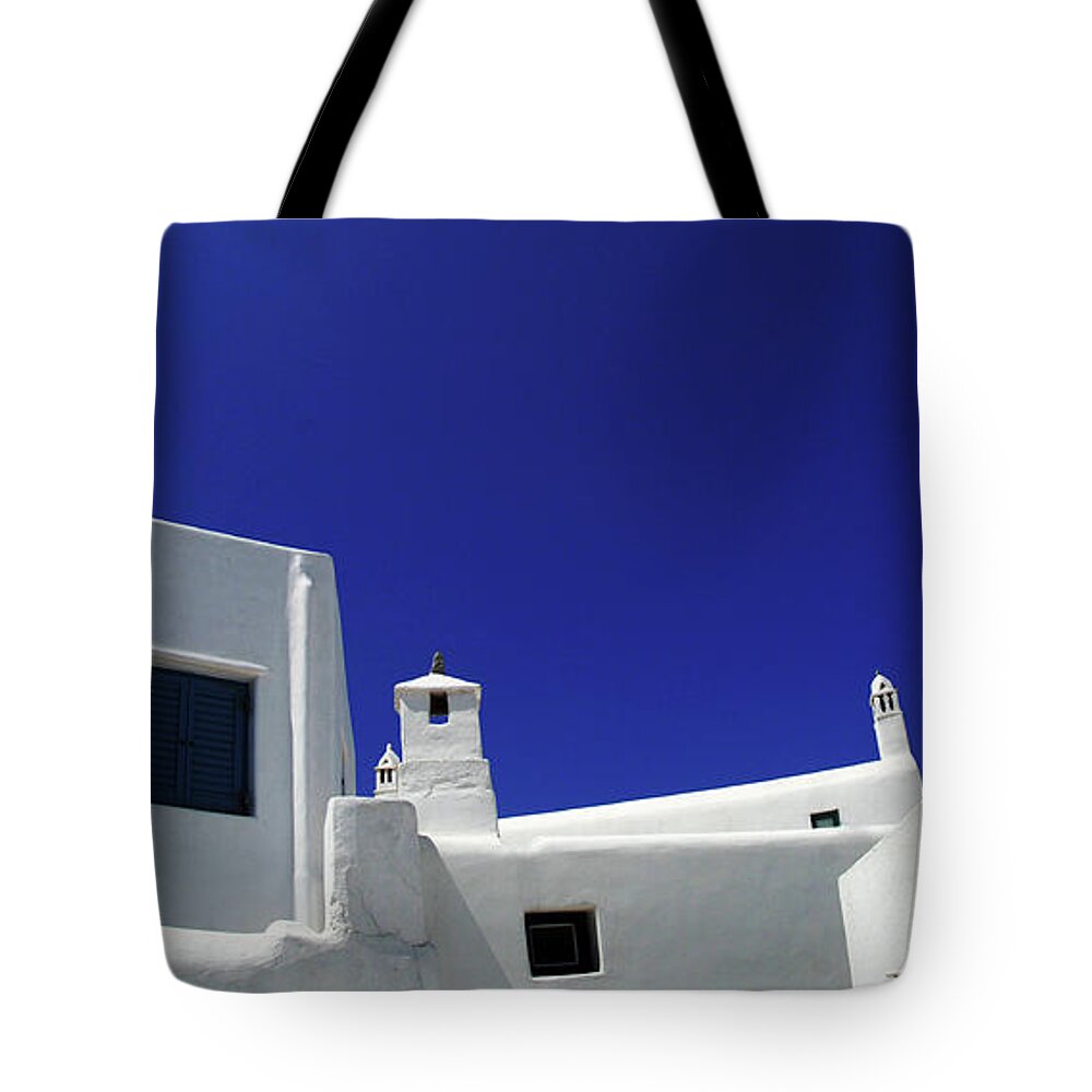 Greece Tote Bag featuring the photograph Mykonos Greece Clean Line Architecture by Bob Christopher