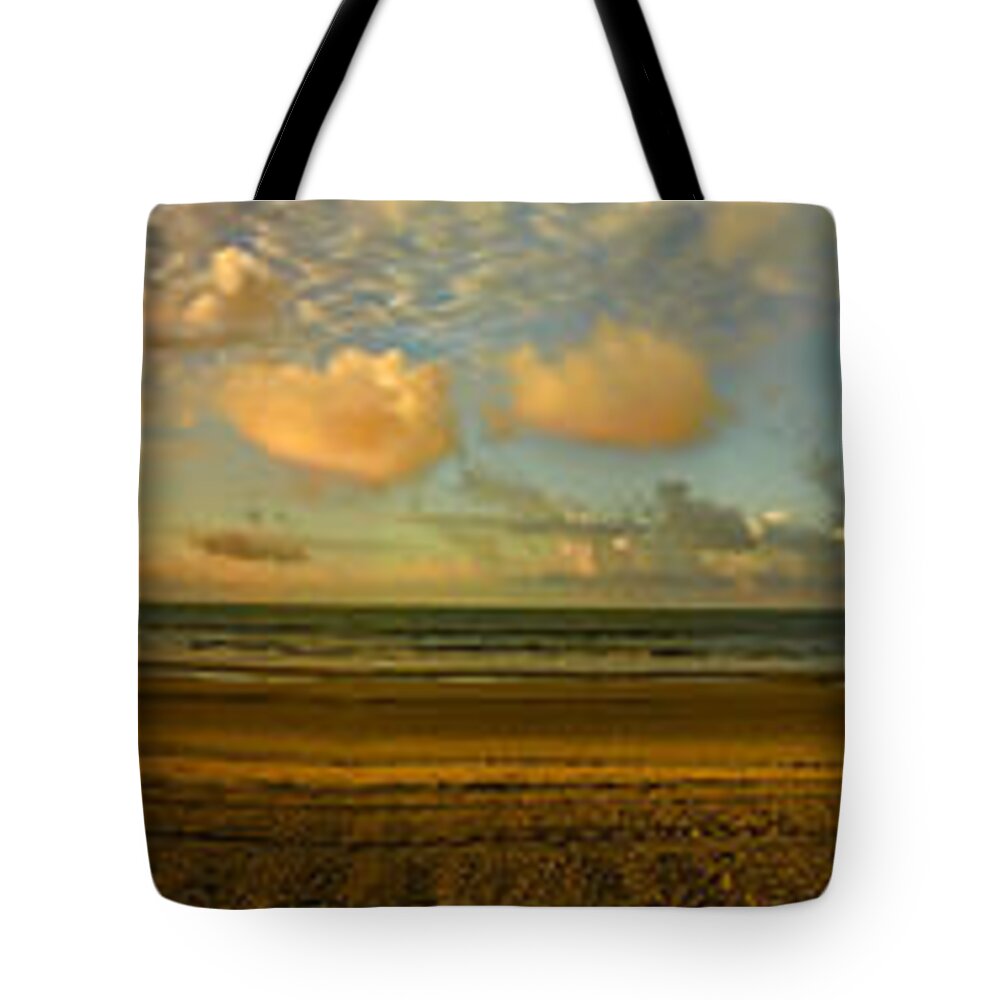 Sunrise Tote Bag featuring the photograph Myrtle Beach Panorama by Jeff Breiman