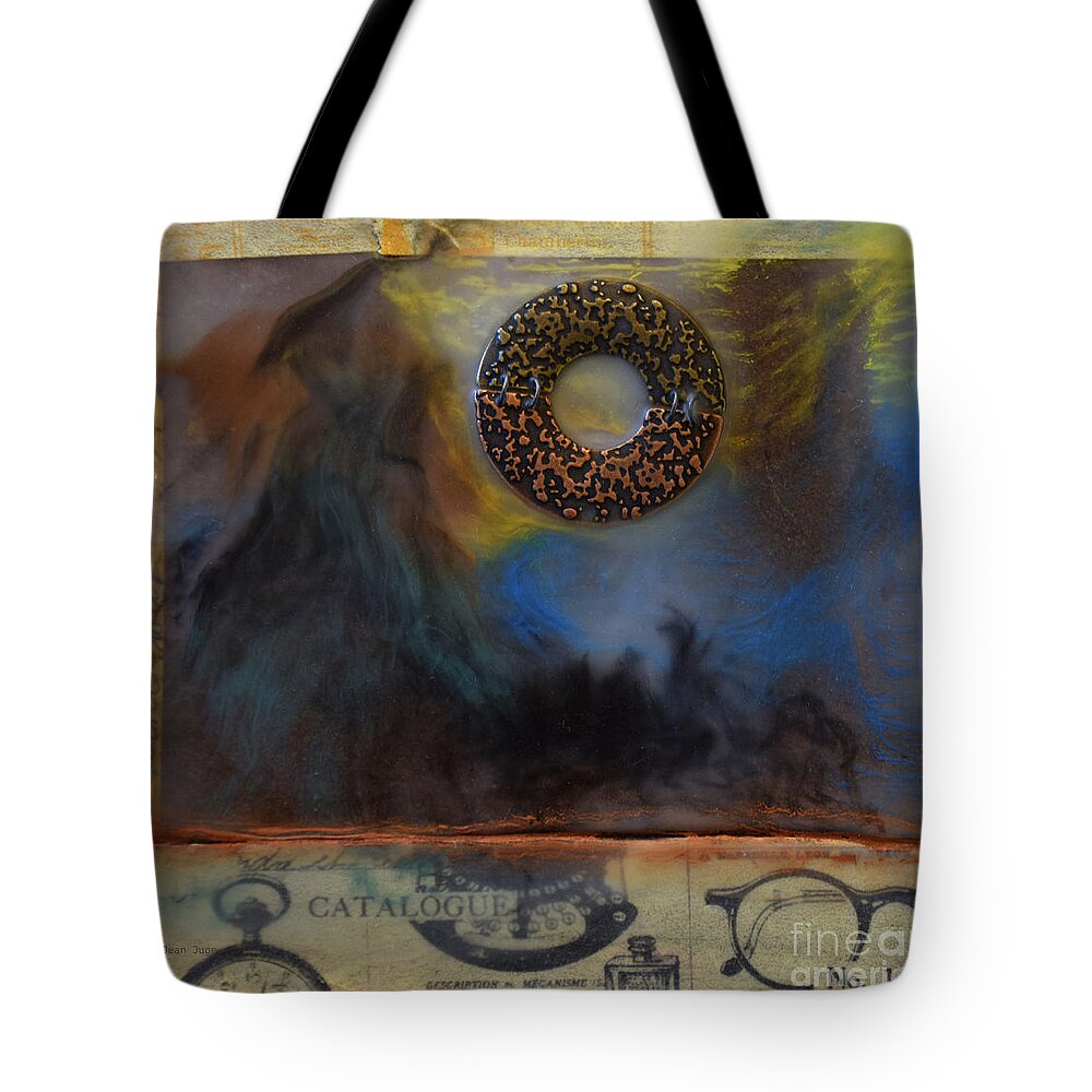 Encaustic Tote Bag featuring the mixed media Mystery by Etta Jean Juge