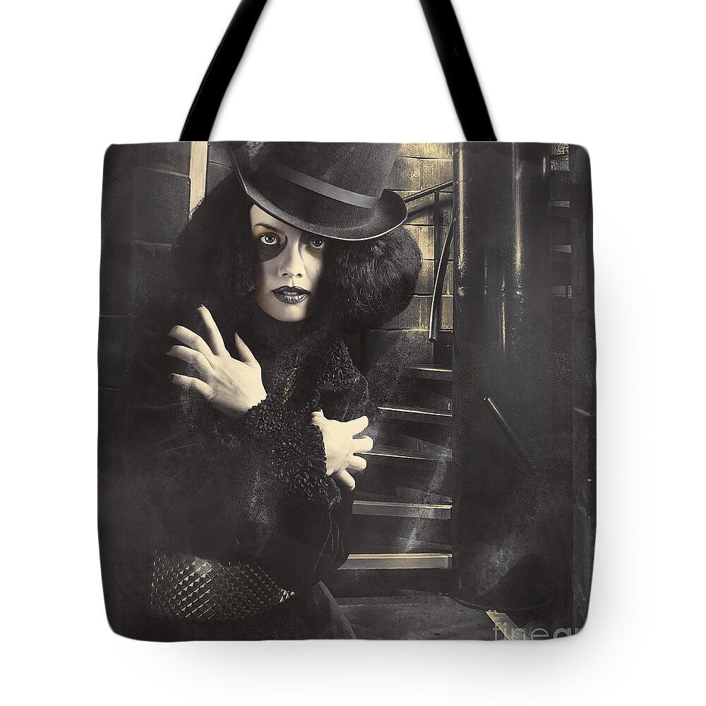 Woman Tote Bag featuring the photograph Mystery magician in halls of magic and illusion by Jorgo Photography