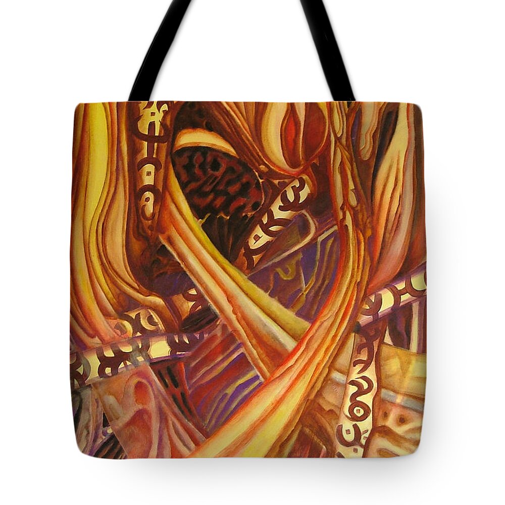 Abstraction Tote Bag featuring the painting Mystery signs by Rita Fetisov