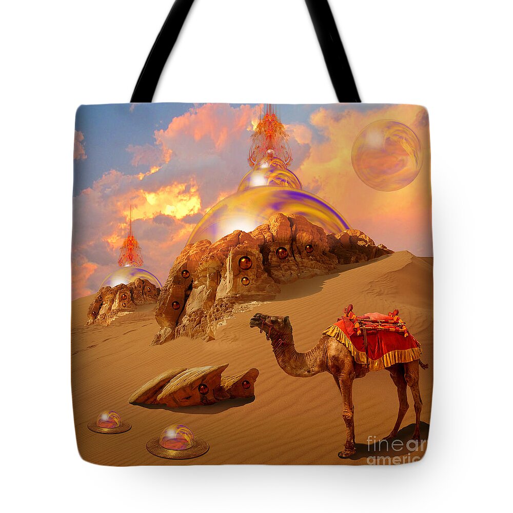 Sci-fi Tote Bag featuring the digital art Mystic desert by Alexa Szlavics