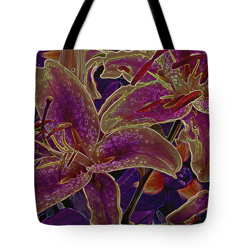 Lilies Tote Bag featuring the photograph Mystic Lilies 8 by Lynda Lehmann