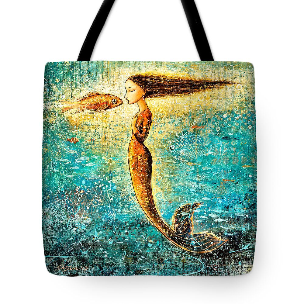 Mermaid Art Tote Bag featuring the painting Mystic Mermaid IV by Shijun Munns