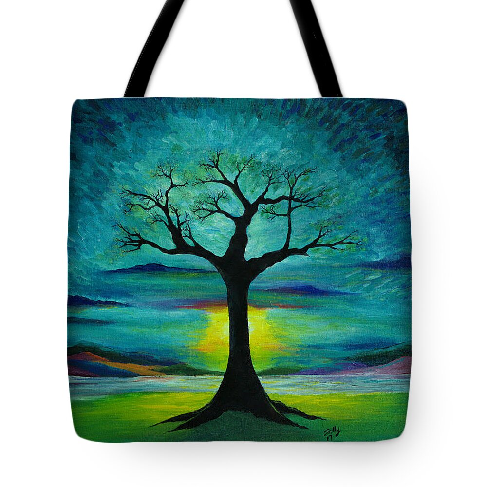 Mystic Sunset Tote Bag featuring the painting Mystic Sunset by Shelly Tschupp