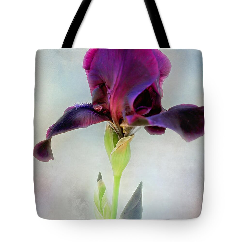 Black Iris Print Tote Bag featuring the photograph Mystical Black Iris Print by Gwen Gibson