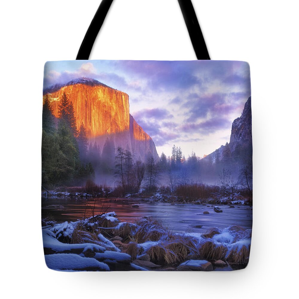 Clouds Tote Bag featuring the photograph Mystical Sunset on Yosemite's El Capitan 2 by Doug Holck