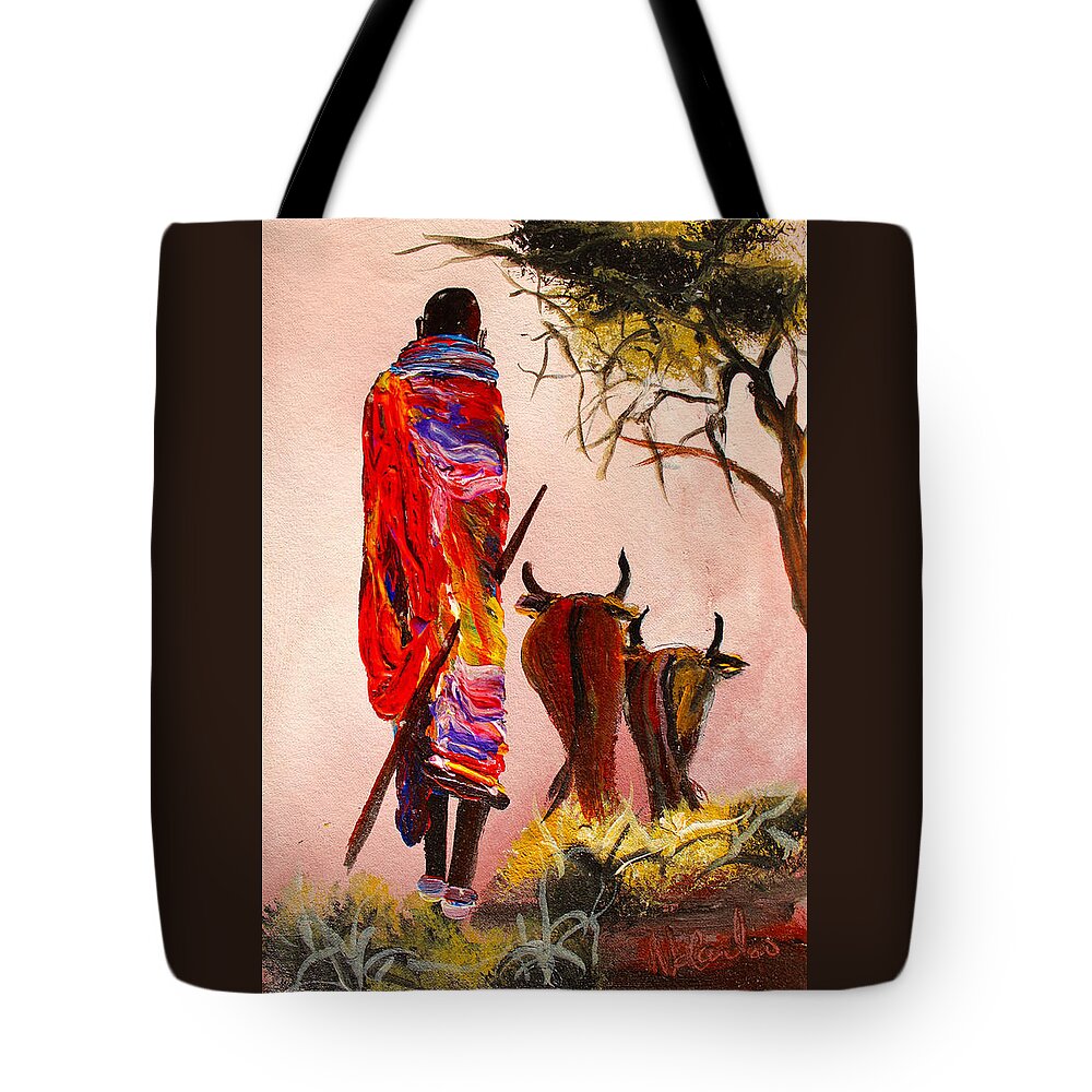 True African Art Tote Bag featuring the painting N 112 by John Ndambo