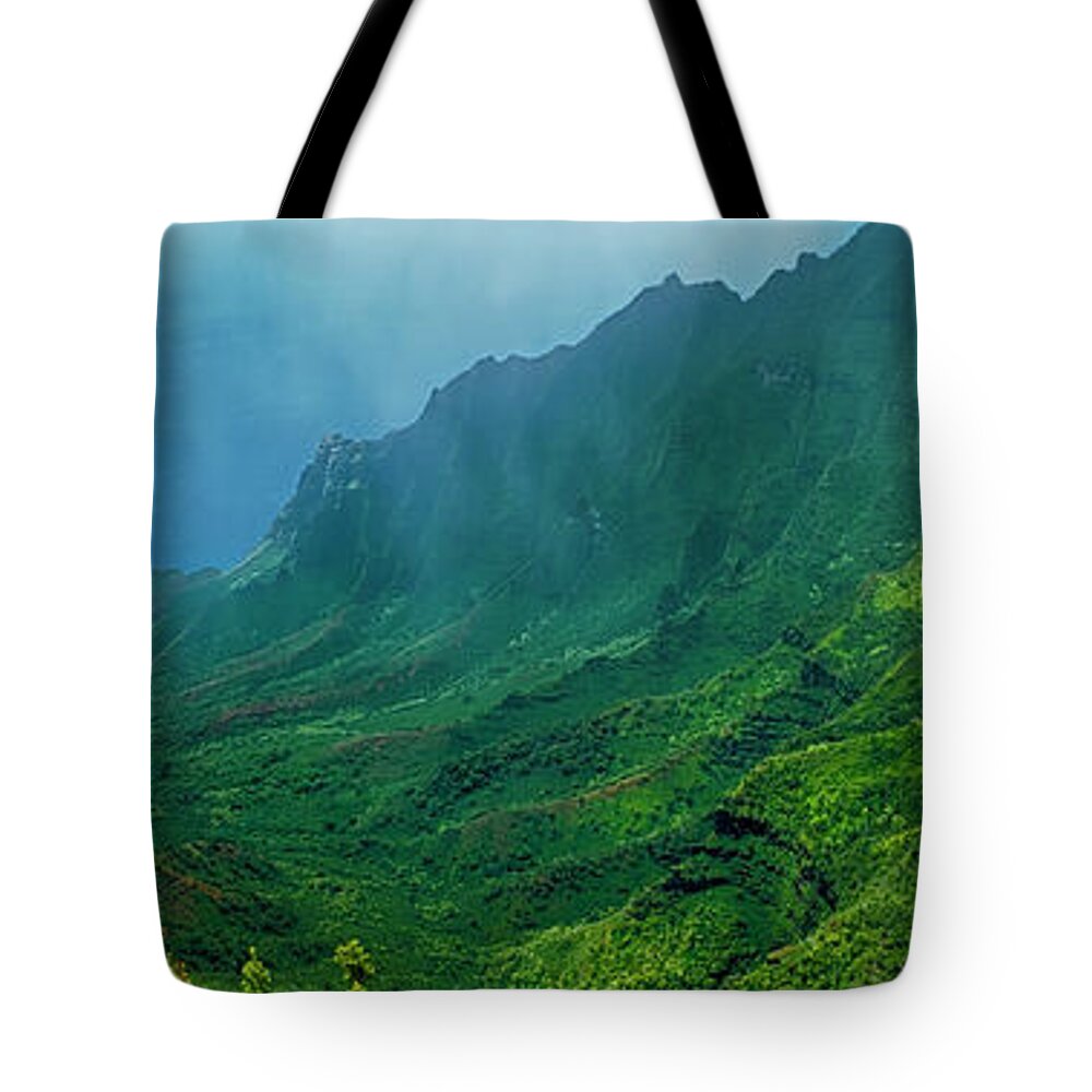 Na Pali Tote Bag featuring the photograph na Pali coast Kailua lookout kauai Hawaii by Tom Jelen
