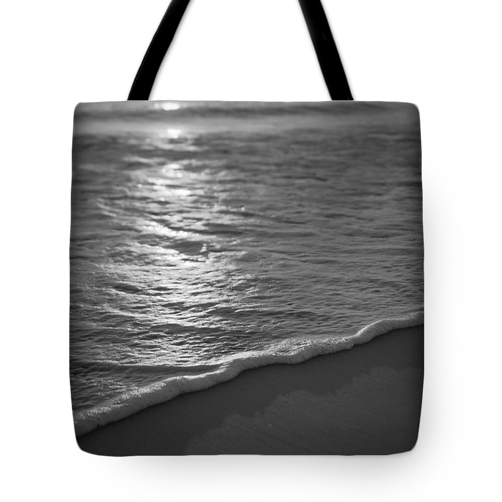 Nags Head Fishing Pier Tote Bag featuring the photograph Nags Head First Light BW by Michael Ver Sprill
