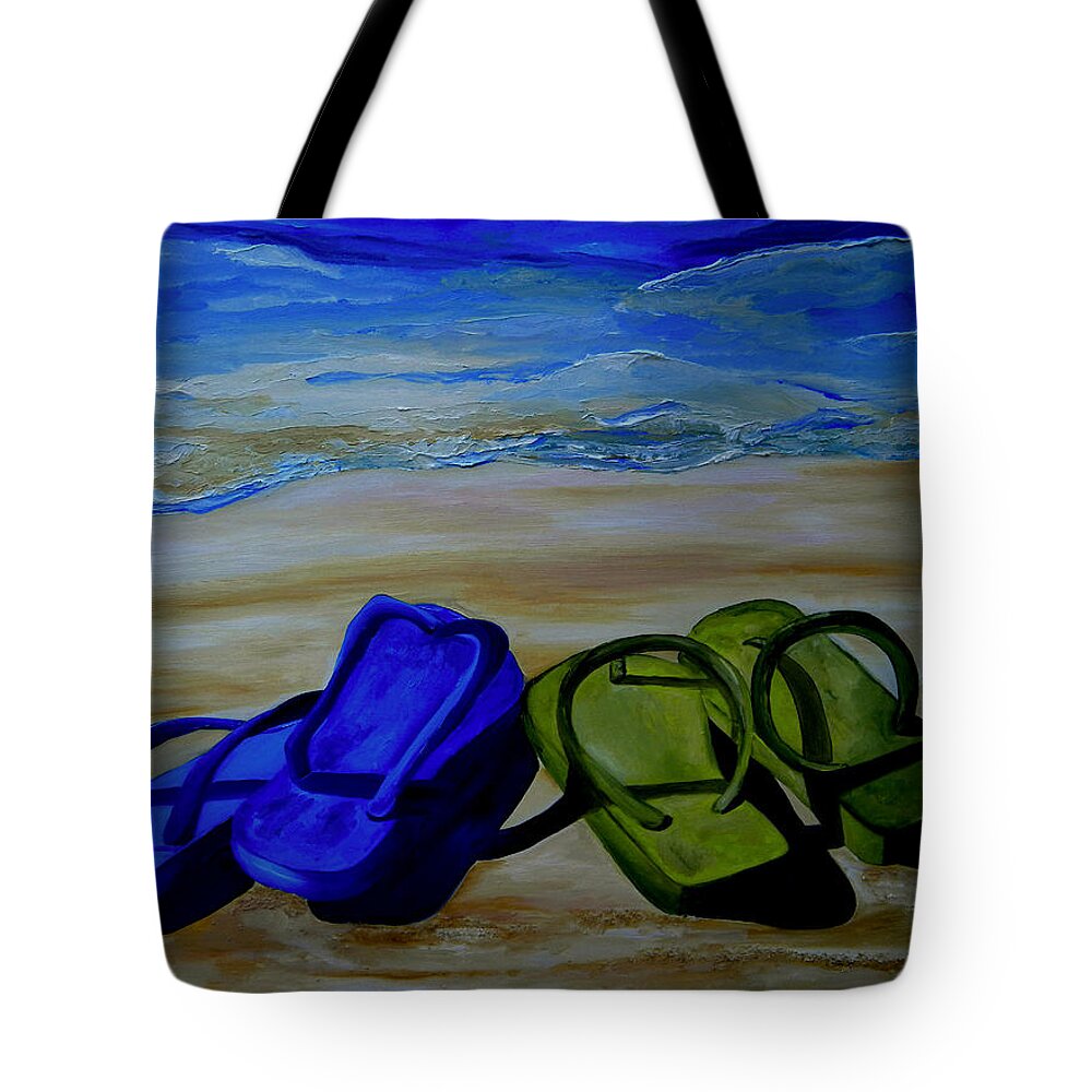 Flip Flops Tote Bag featuring the painting Naked Feet on the Beach by Patti Schermerhorn