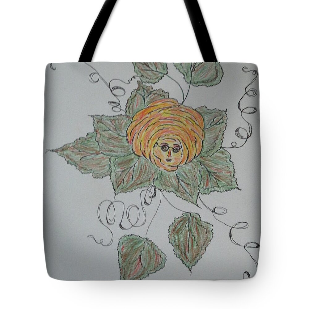 Abstract Roses Whimsical Fun Family Green Rose Yellow Rose Green Brown Orange Tote Bag featuring the drawing Nana Rose Is Here by Sharyn Winters