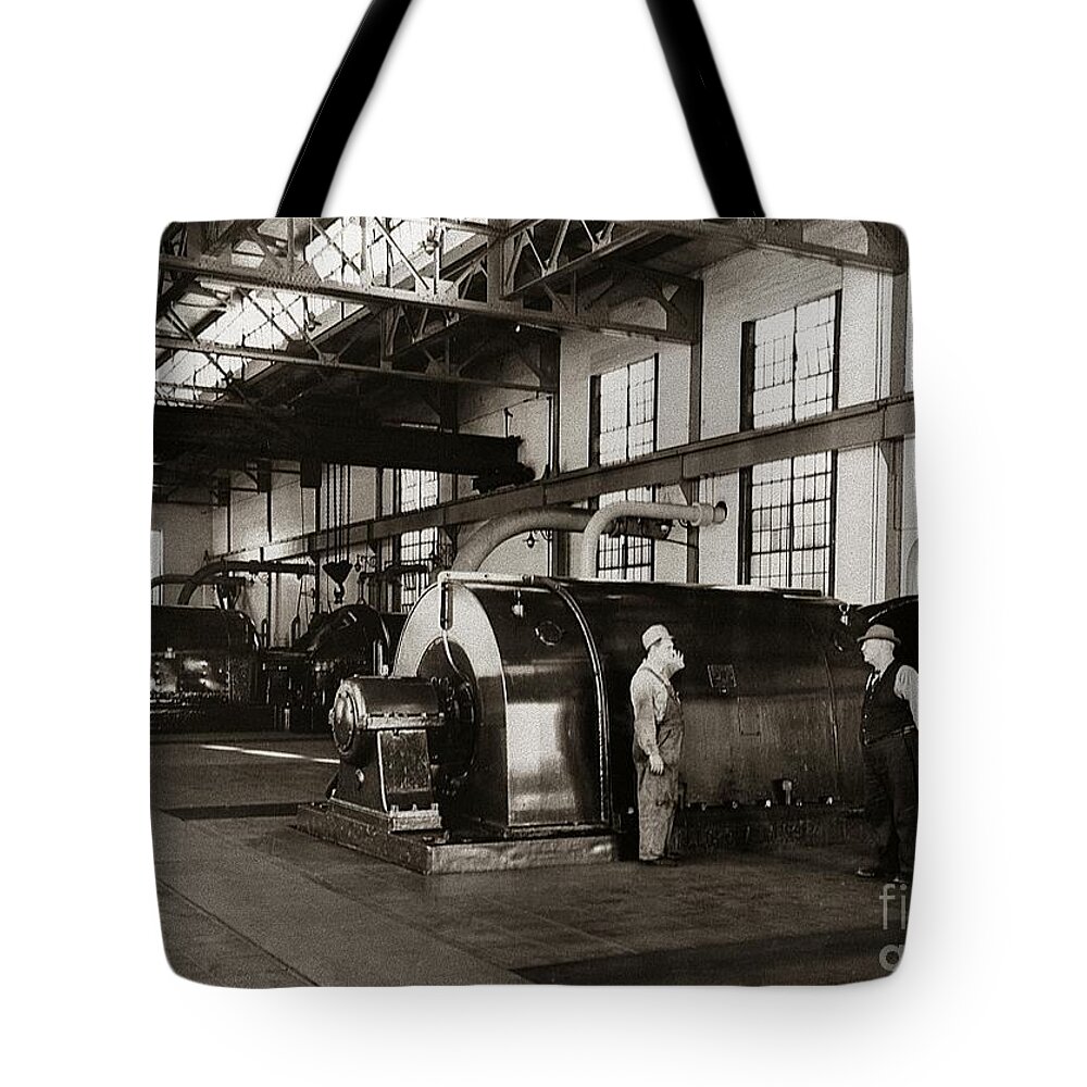 Wilkes Barre Tote Bag featuring the photograph Nanticoke PA Electrical Generators Glen Alden Mines Power Plant 1945 by Arthur Miller