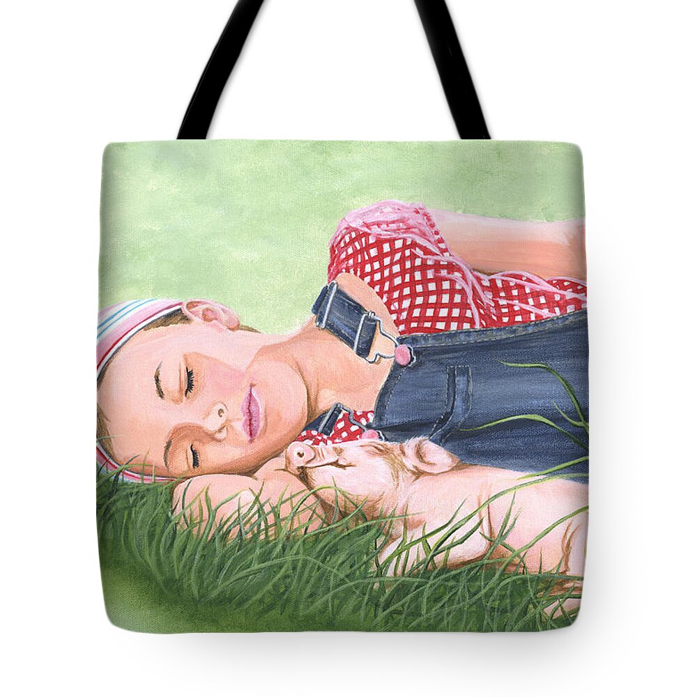 Portrait Tote Bag featuring the painting Nap Time Together by Twyla Francois