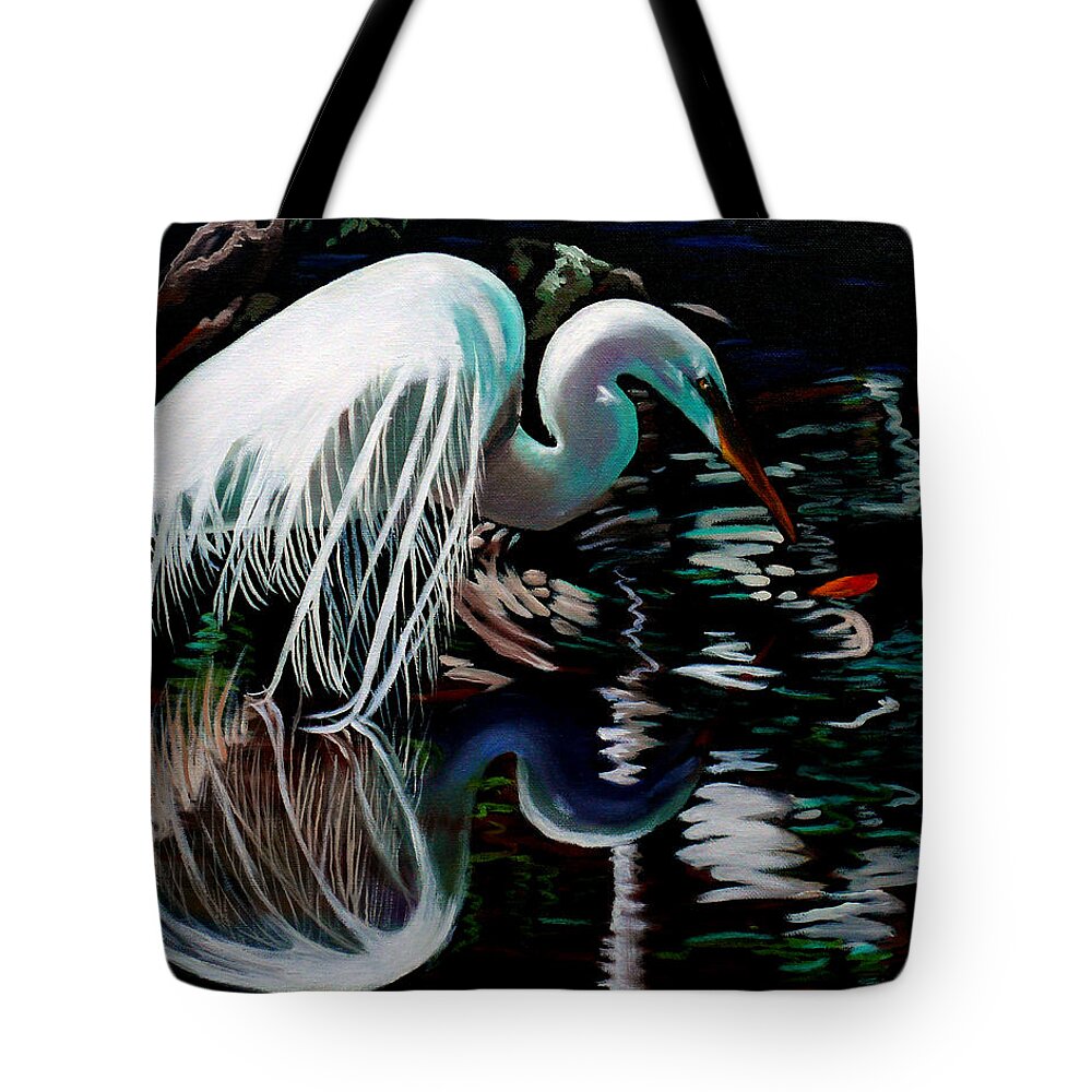 White Egret Tote Bag featuring the painting Narcissis by Susan Duda