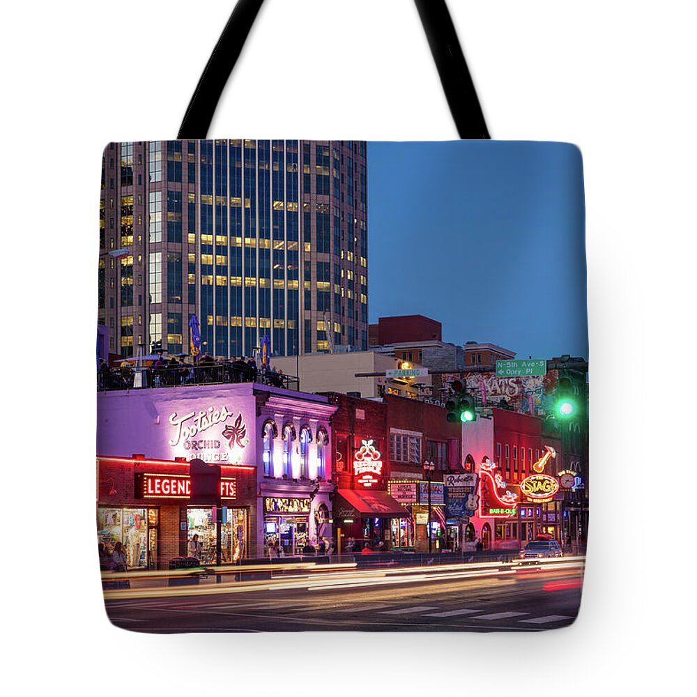Nashville Tote Bag featuring the photograph Nashville - Broadway Street by Brian Jannsen