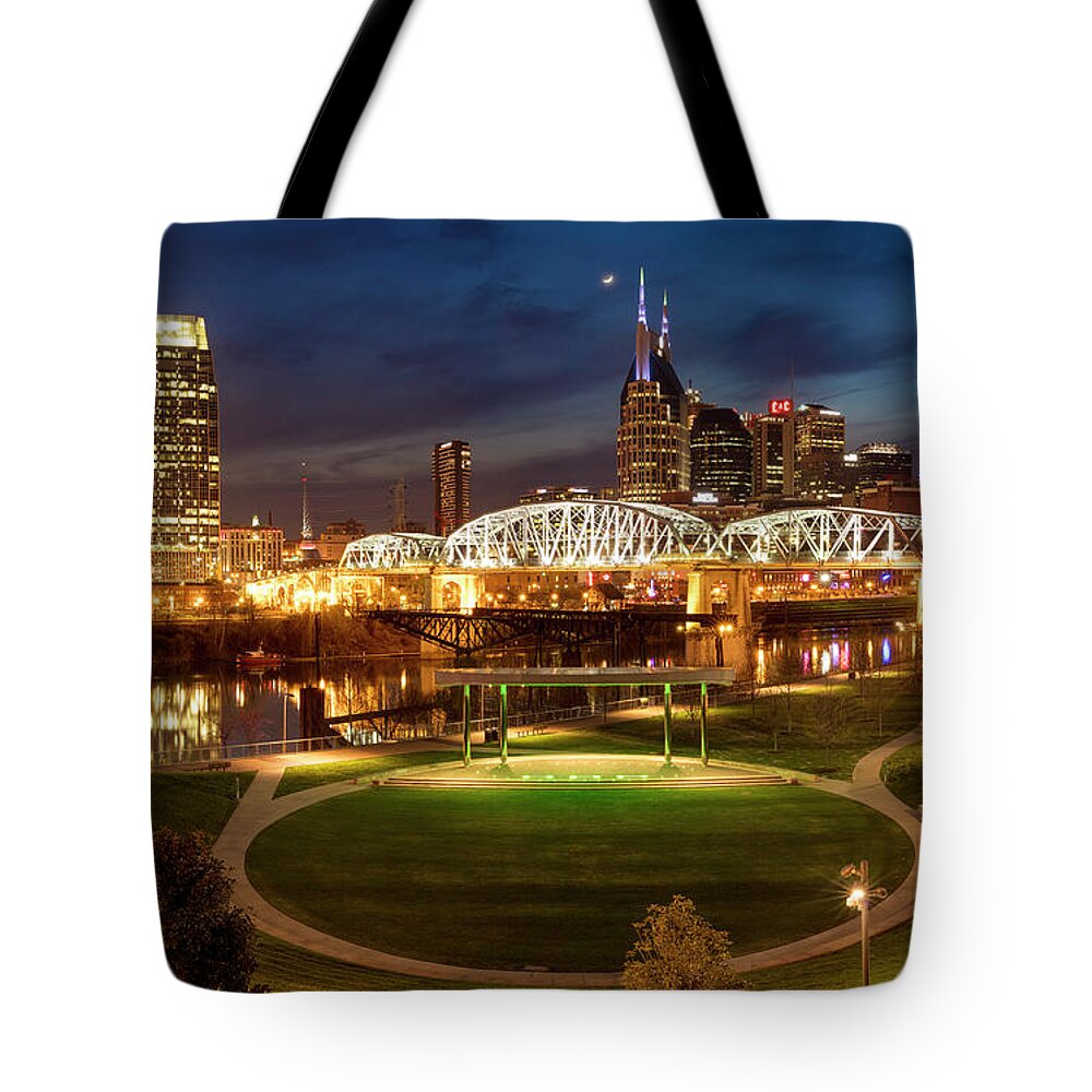 Nashville Tote Bag featuring the photograph Nashville Twilight Skyline by Brian Jannsen