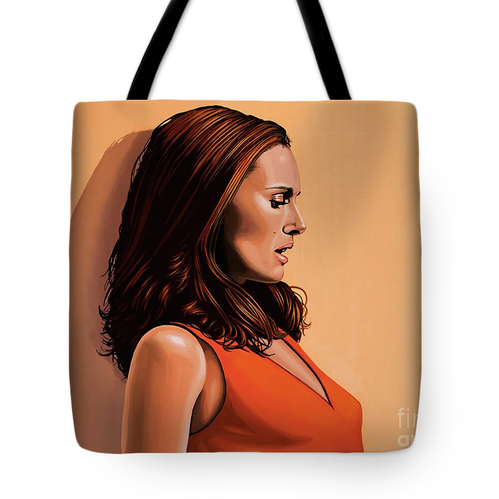 Natalie Portman Tote Bag featuring the painting Natalie Portman 2 by Paul Meijering