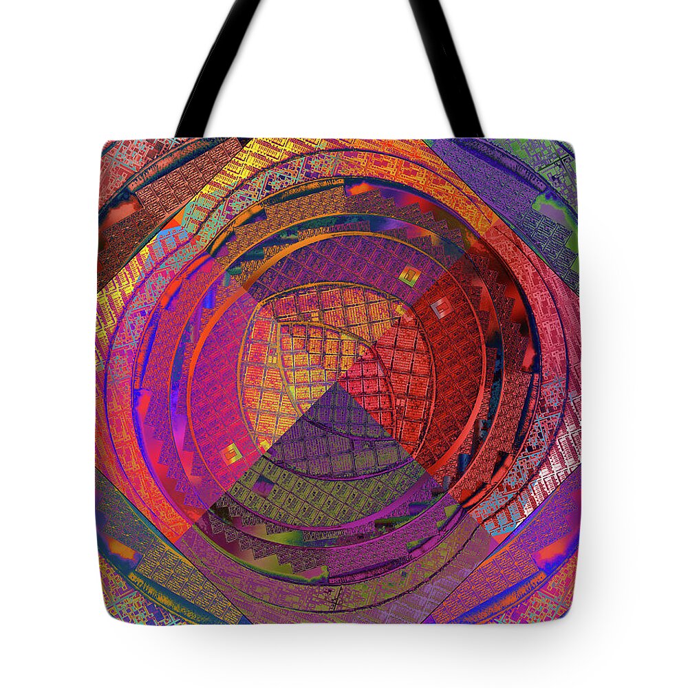 Silicon Valley Tote Bag featuring the digital art National Semiconductor Silicon Wafer Computer Chips Abstract 5 by Kathy Anselmo