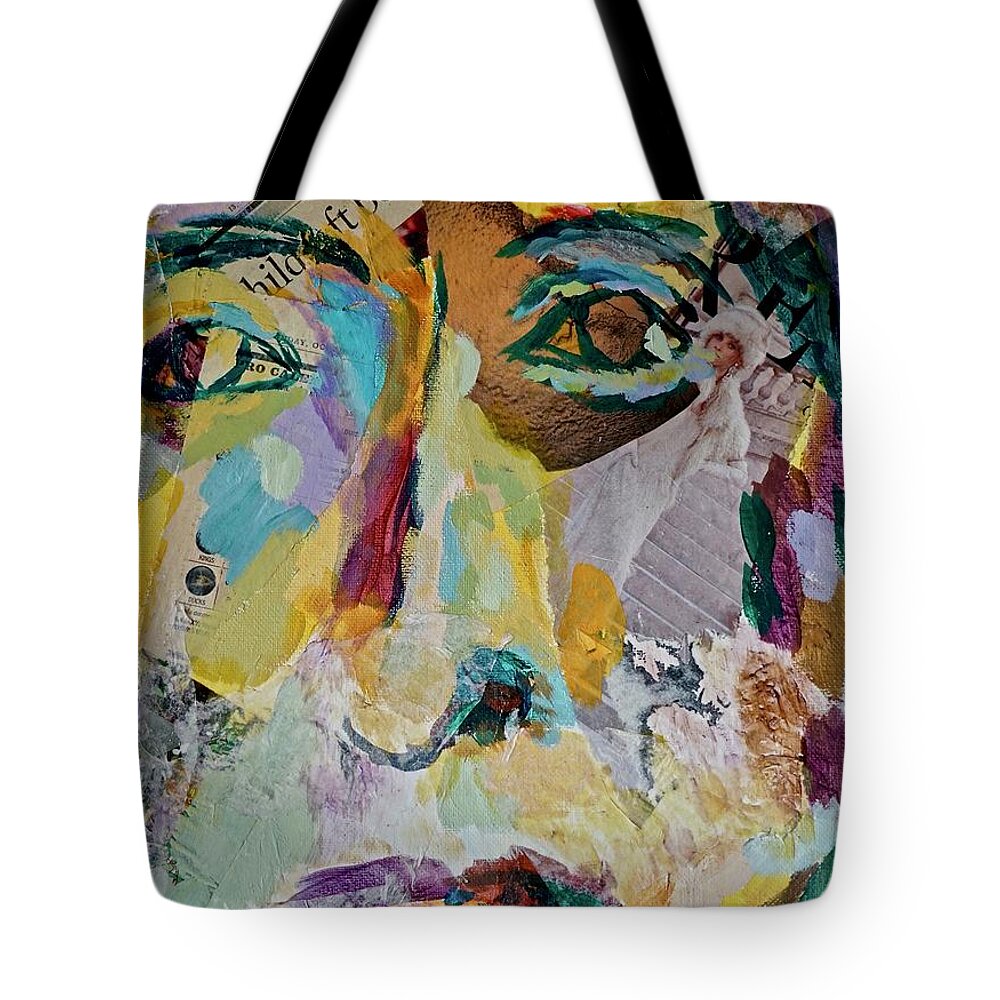 Acrylic Collage Tote Bag featuring the mixed media Native American Reflection by Michael Cinnamond