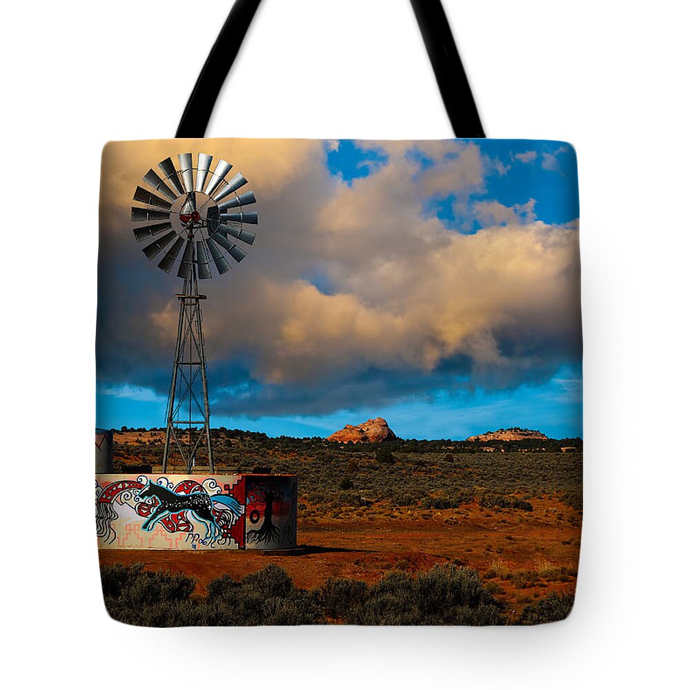 Native American Windmill Tote Bag featuring the photograph Native American Windmill by Harry Spitz