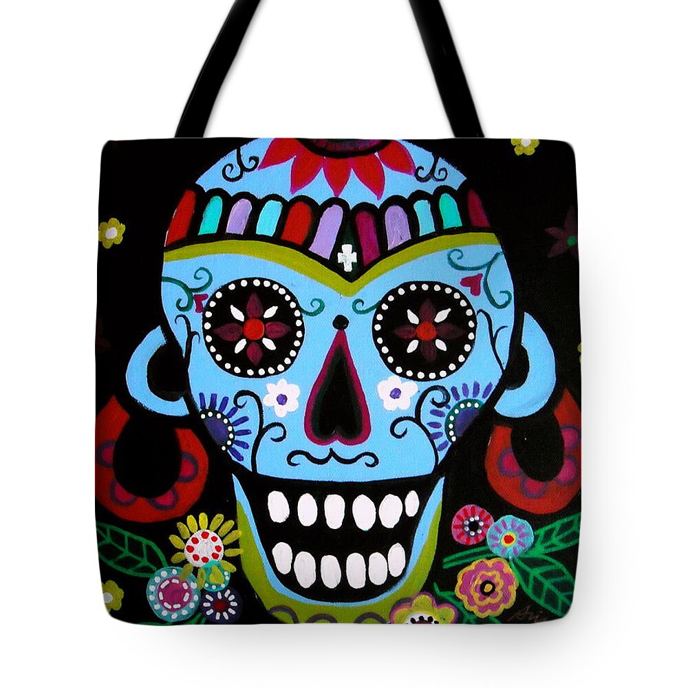 Native Tote Bag featuring the painting Native Dia De Los Muertos Skull by Pristine Cartera Turkus