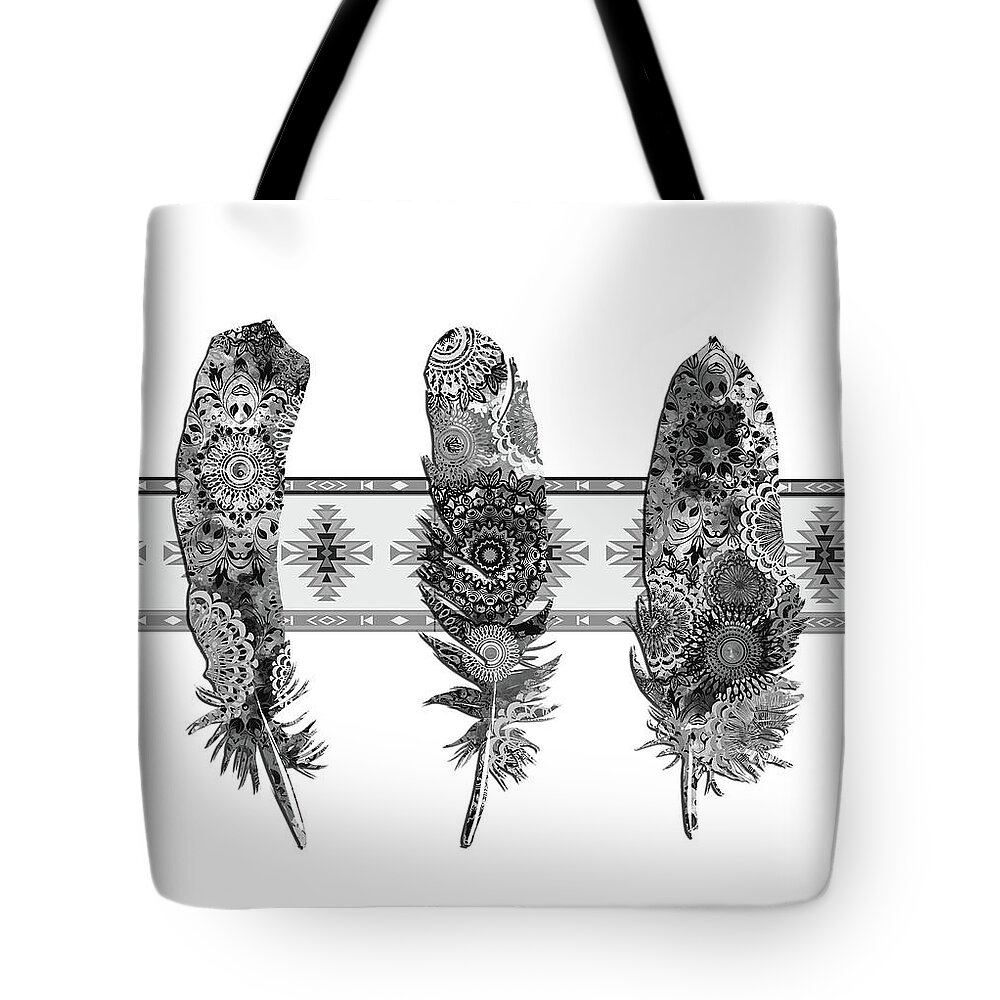 Feathers Tote Bag featuring the digital art Native Mandala Feathers 5 by Bekim M