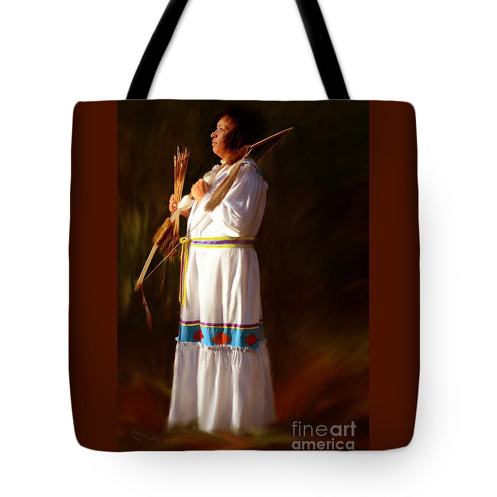 Prophetic Art Tote Bag featuring the digital art Indian Peace Warrior by Constance Woods