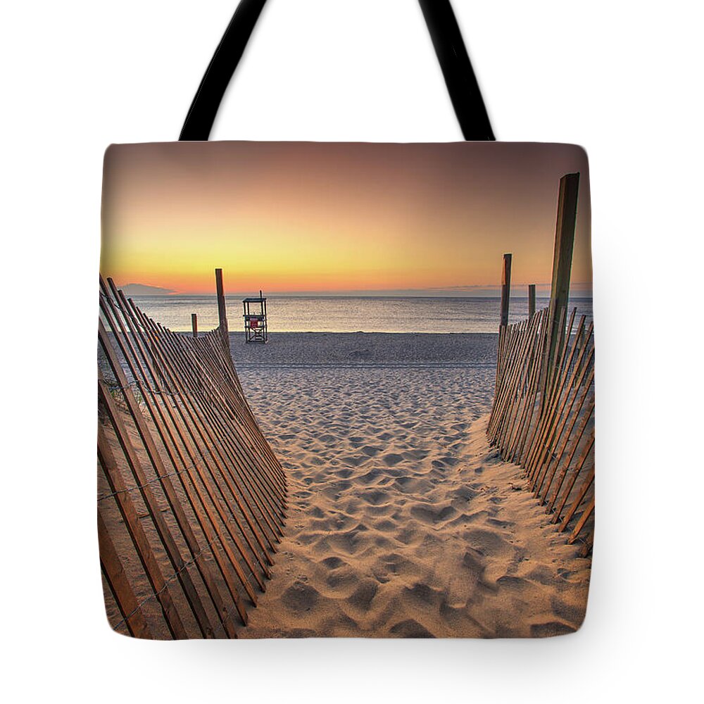 Sunrise Tote Bag featuring the photograph Nauset Beach Entrance 2 by Darius Aniunas
