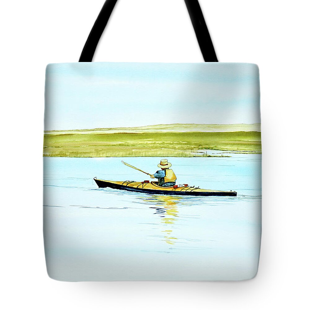 Nauset Beach Tote Bag featuring the painting Nauset Kayaker by Paul Gaj