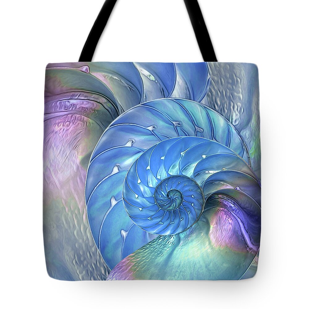 Nautilus Shell Tote Bag featuring the photograph Nautilus Shells Blue and Purple by Gill Billington