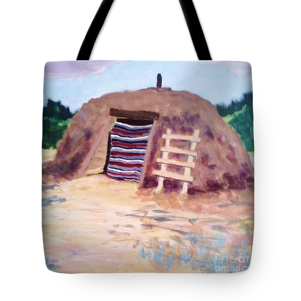 Navajo Tote Bag featuring the painting Navajo Hogan by Suzanne McKay