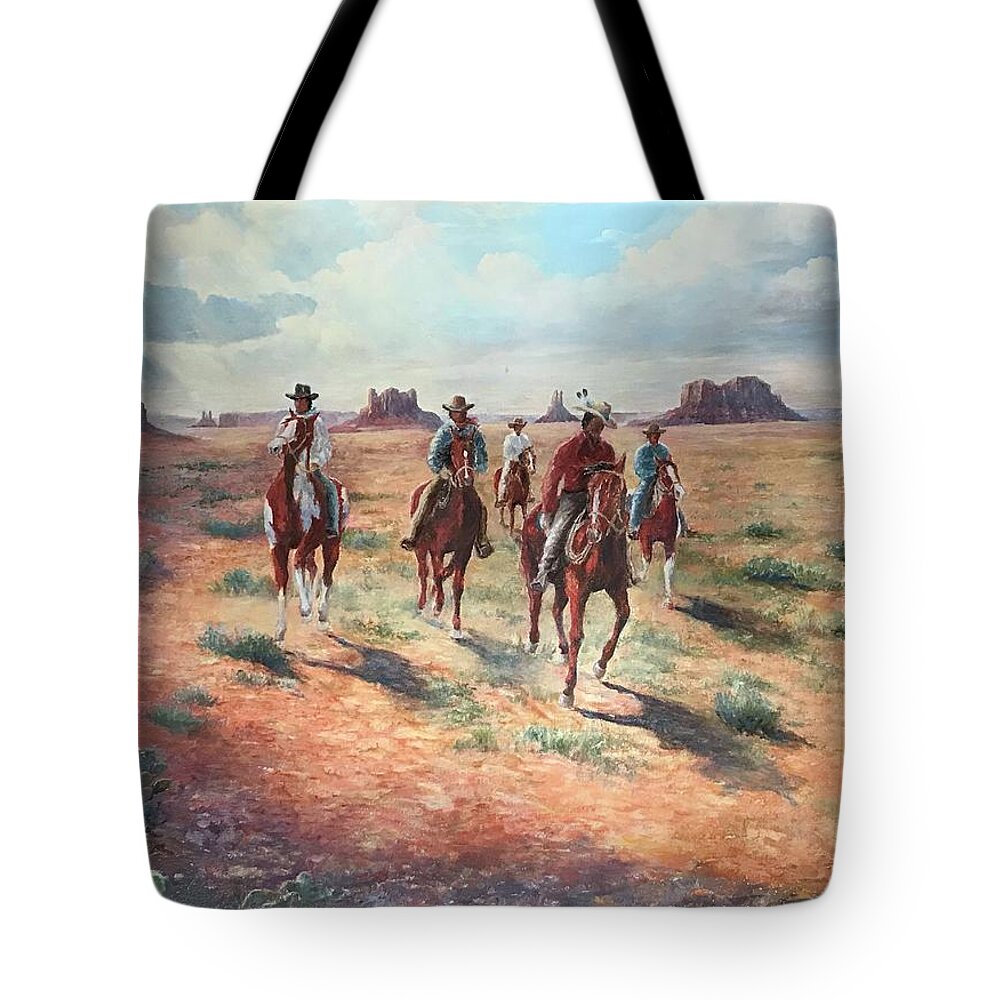 Cowboy Tote Bag featuring the painting Navajo Riders by ML McCormick