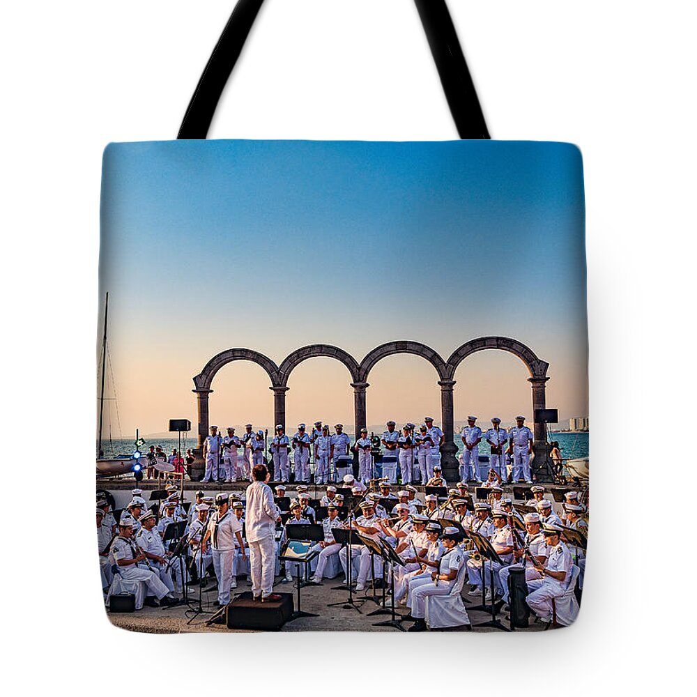 Arches Tote Bag featuring the photograph Navy Band at Los Arcos by Paul LeSage