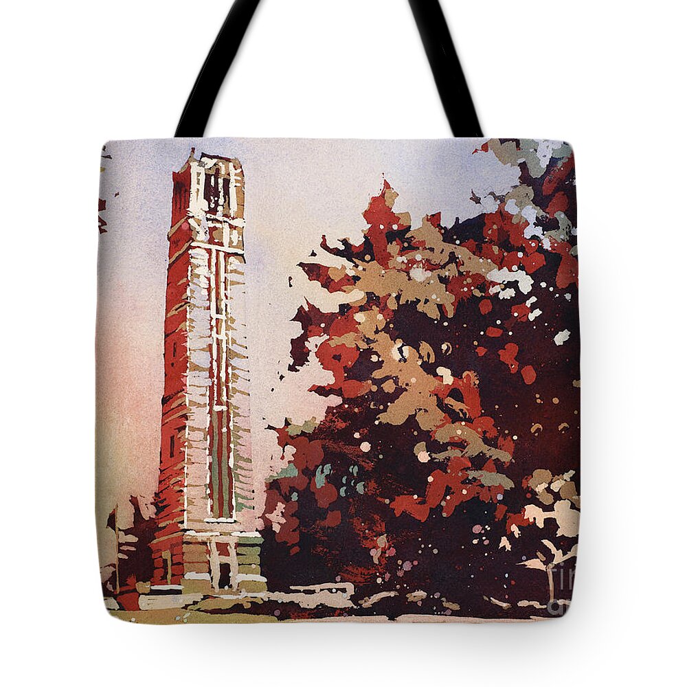 Art Of The Carolinas Tote Bag featuring the painting NCSU Bell-Tower II by Ryan Fox