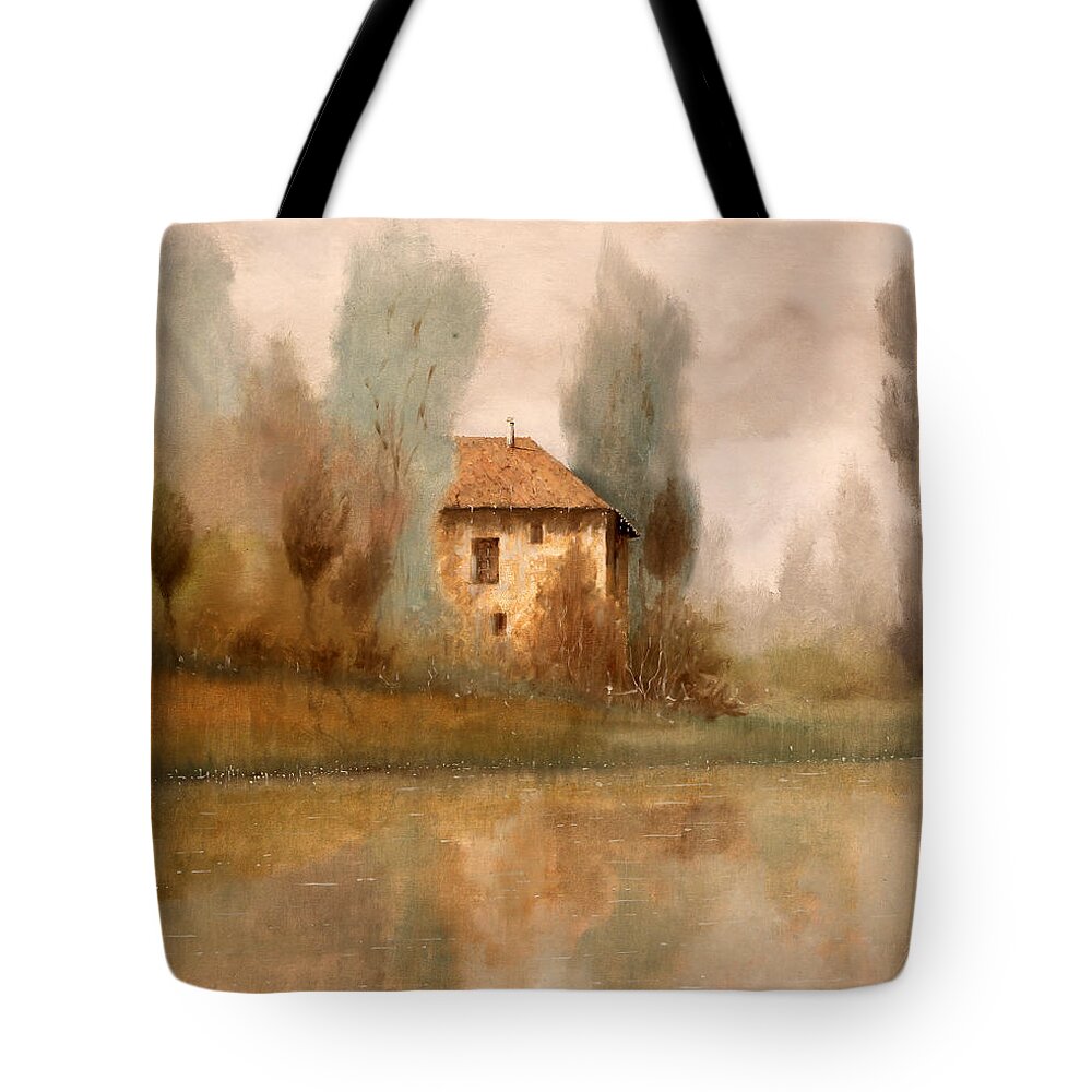 Wood Tote Bag featuring the painting Nebbiolina Autunnale by Guido Borelli