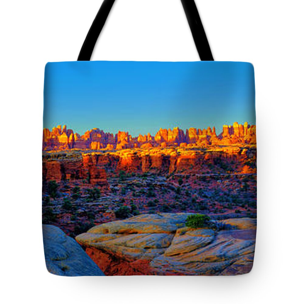 Canyonlands Tote Bag featuring the photograph Needles Panorama by Greg Norrell