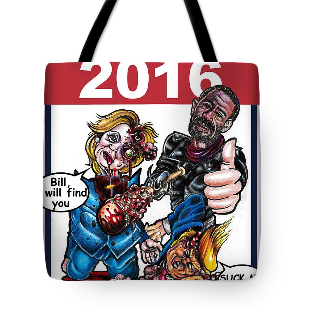 Hillary Tote Bag featuring the digital art Negan 2016 by Ryan Almighty